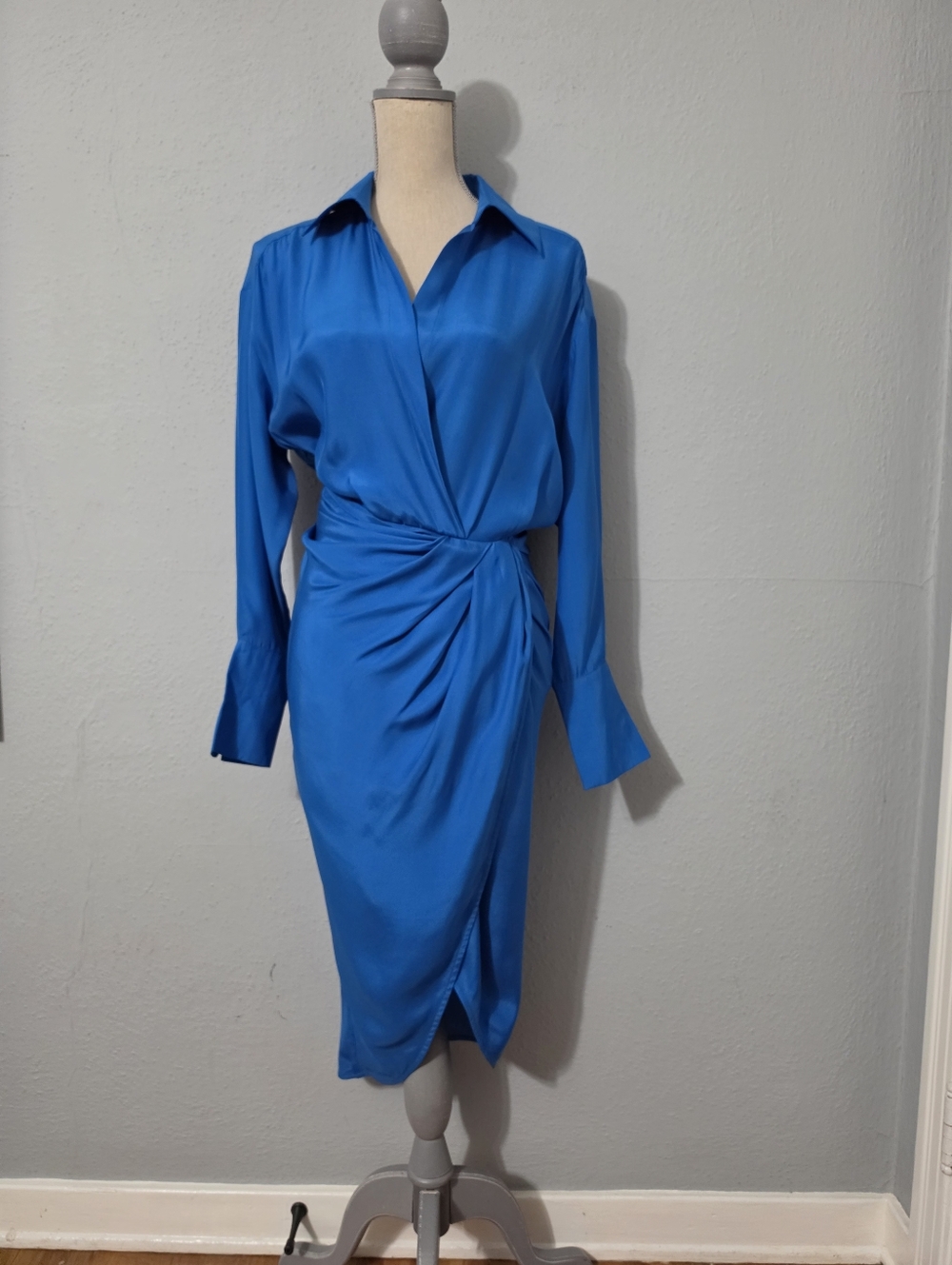 GAUGE 81 Revolove PUNO Silk Long-Sleeved Midi Shirt Dress Small